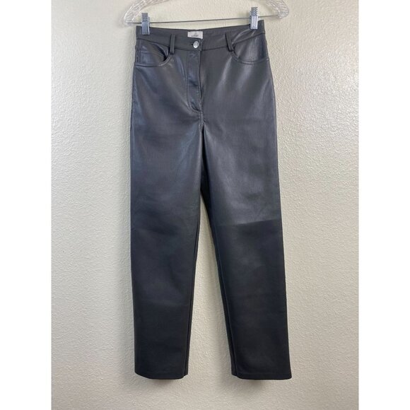 Aritzia Wilfred The Melina Faux Leather Straight leg Pants Womens 2 Gray Green - Picture 3 of 16